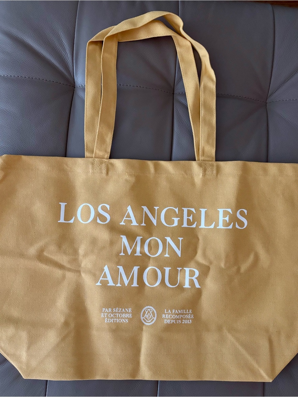 Sézane Los Angeles Mon Amour Canvas Tote Bag - Mustard